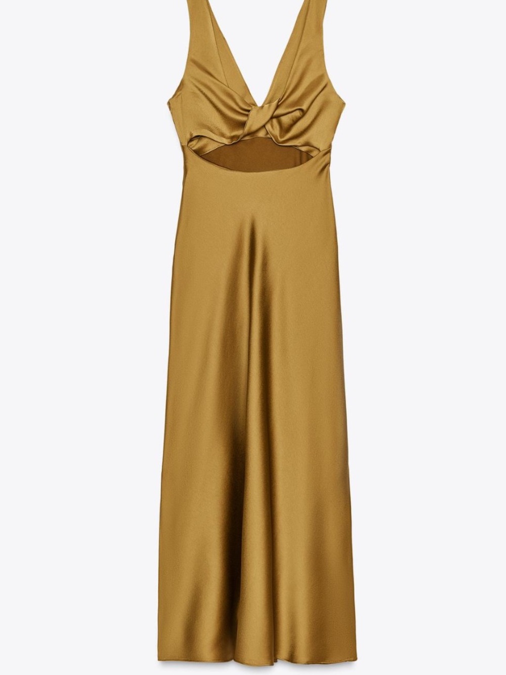 NWT!! Zara Olive-Gold Satin V-Neck Maxi Dress - Picture 4 of 8